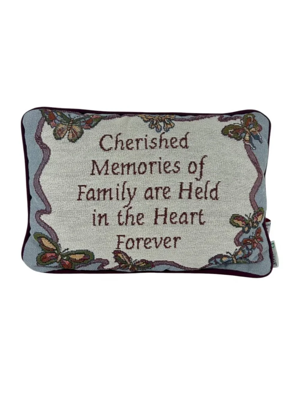 Vtg Riverdale Tapestry Pillow Butterflies Memories Family Heart Blue Cottagecore